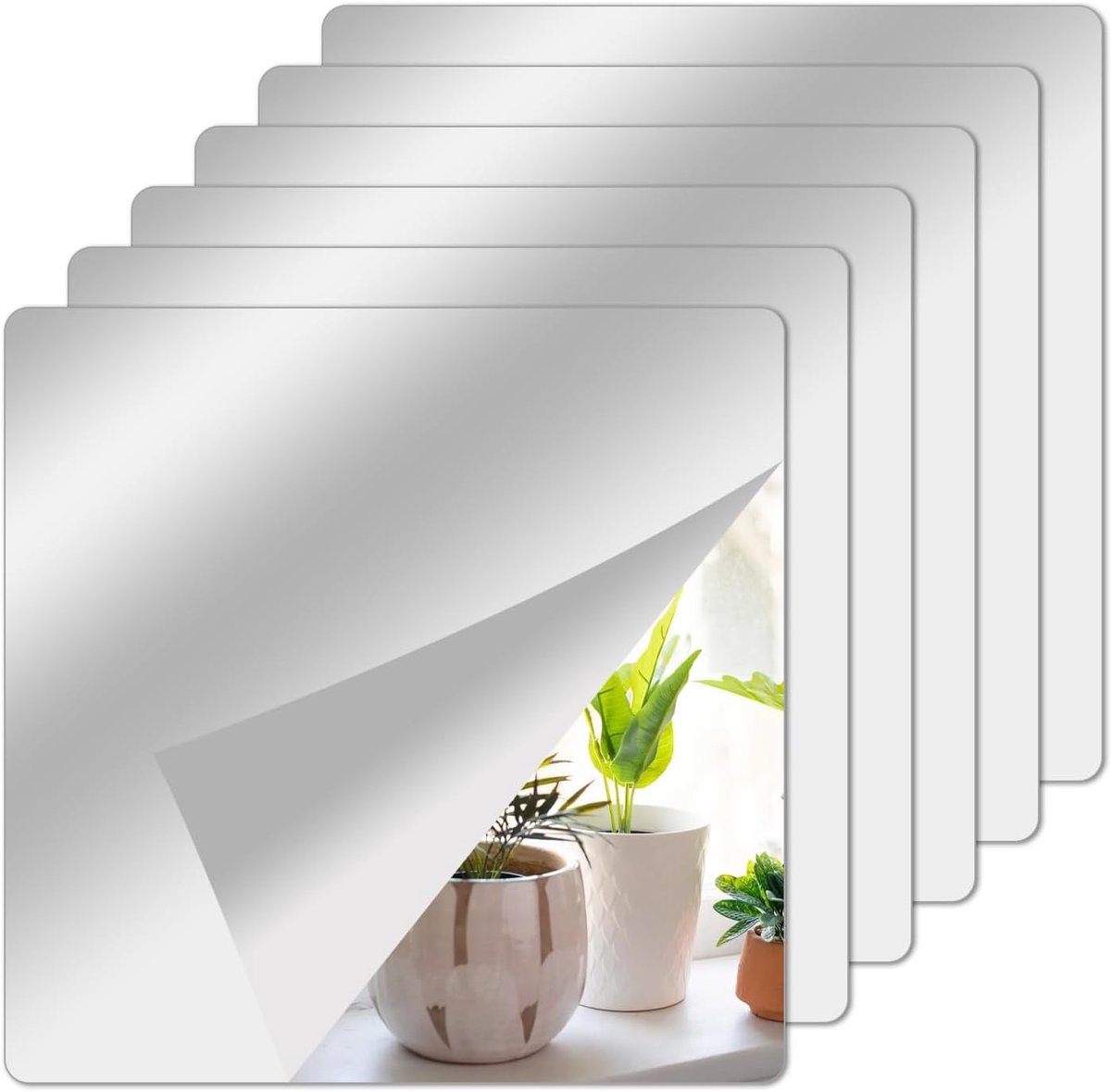 Set van 6 Zelfklevende Acryl Spiegeltegels 15x15cm - Flexibele Wandstickers voor Thuis, Gym en Badkamer