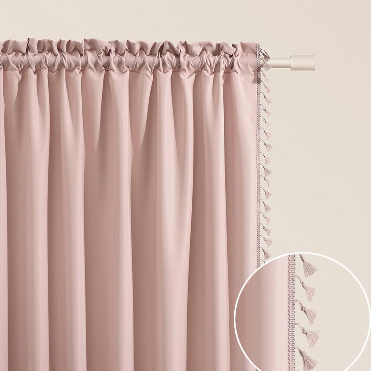 Gordijnen met plooiband, 140 x 280 cm breed x hoogte, schuifgordijnen, modern gordijn, woonkamer, slaapkamer, poederroze, 1 stuks