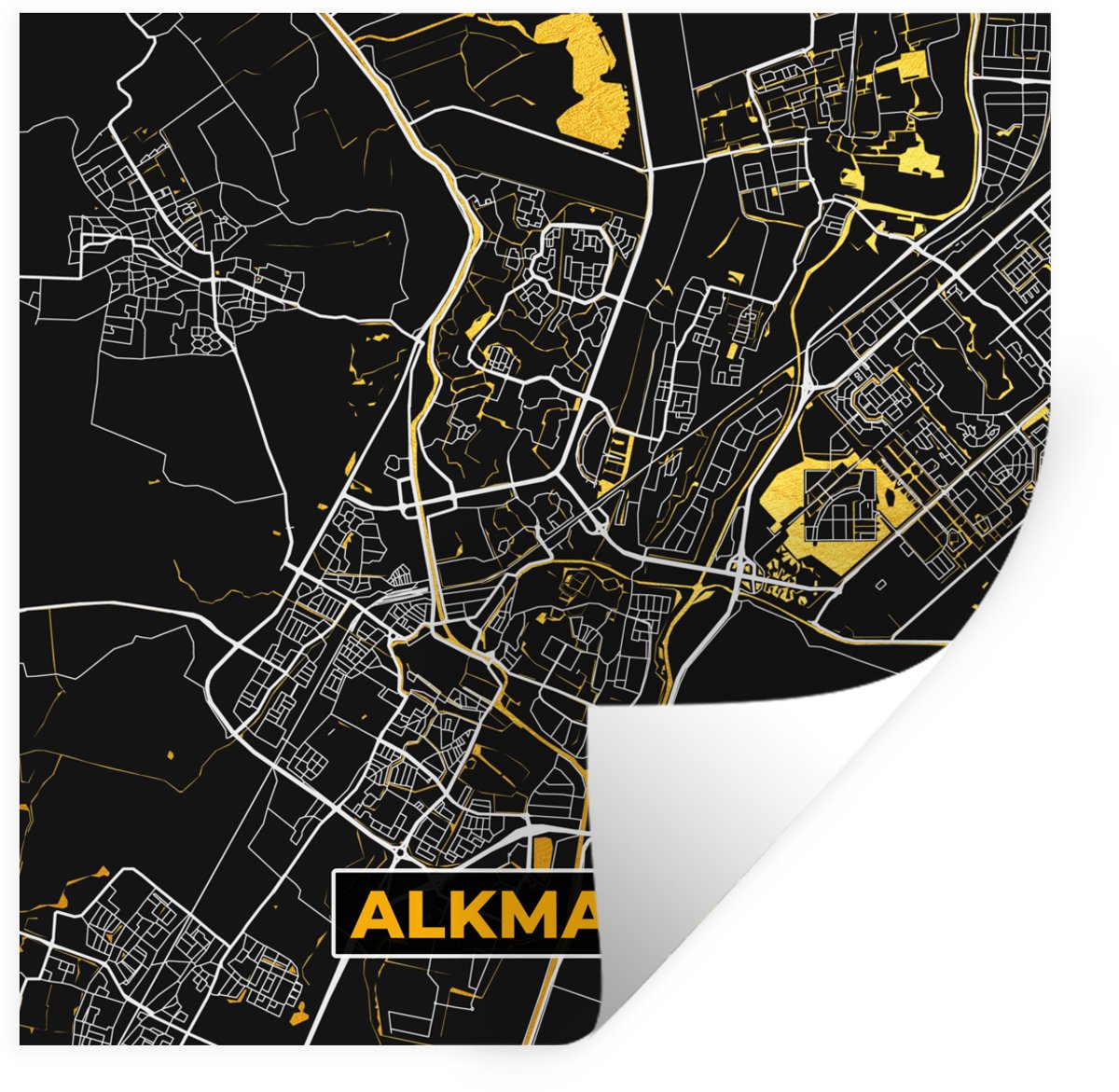 Muurstickers - Sticker Folie - Plattegrond - Alkmaar - Goud - Zwart - 80x80 cm - Plakfolie