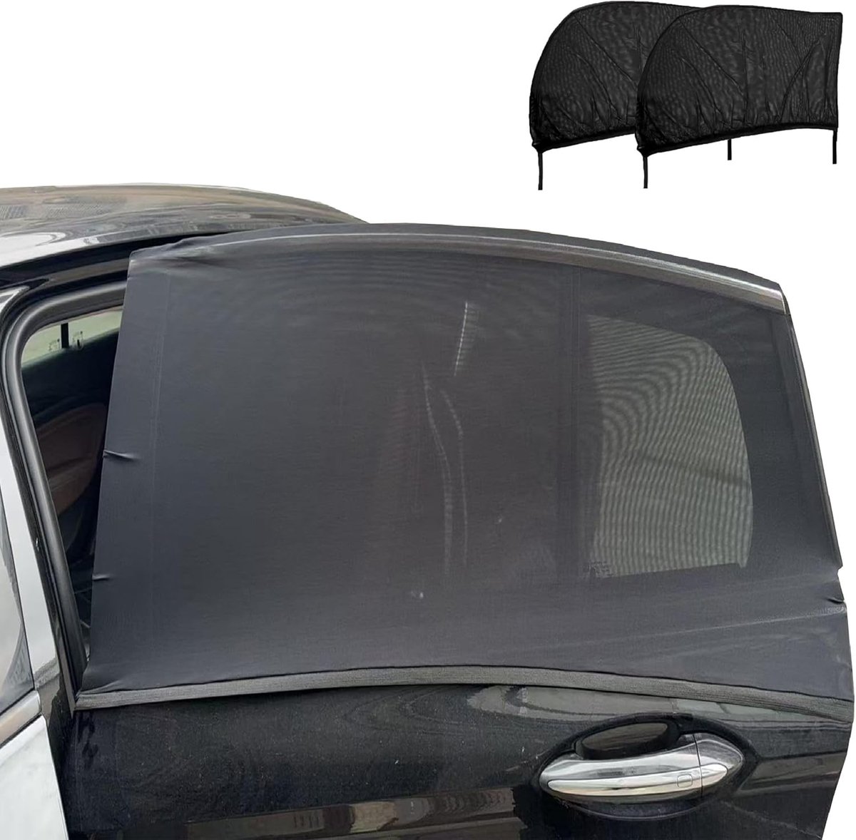 achterruitschermen voor zijramen, set van 2 zonneschermen voor zijruiten, rekbare muggennetafdekking geschikt voor auto's en SUV's - tot 92 cm x 140 cm