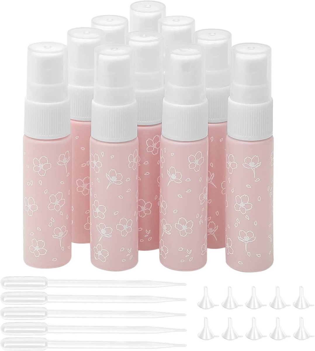 Set van 10 Lege 10ml Roze Parfum Spray Flessen, Herbruikbare Glazen Dispenser voor Reis, Inclusief Trechters en Perfect voor Watergebaseerde Vloeistoffen