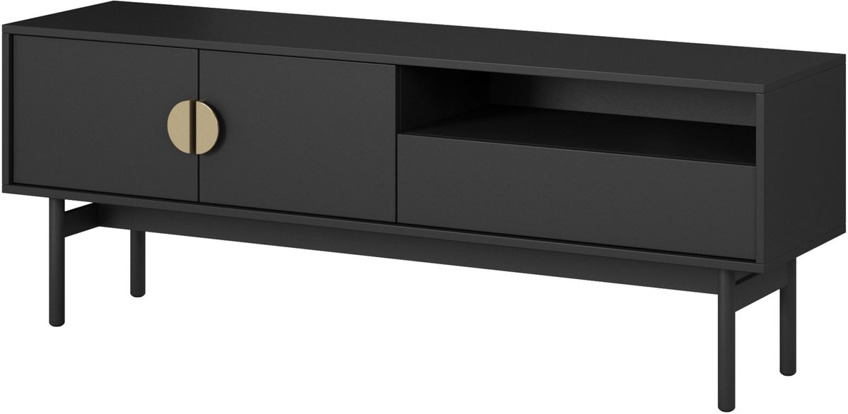 Selsey Stoon II – TV-meubel met 1 lade en 1 open vak - Zwart - 154 cm