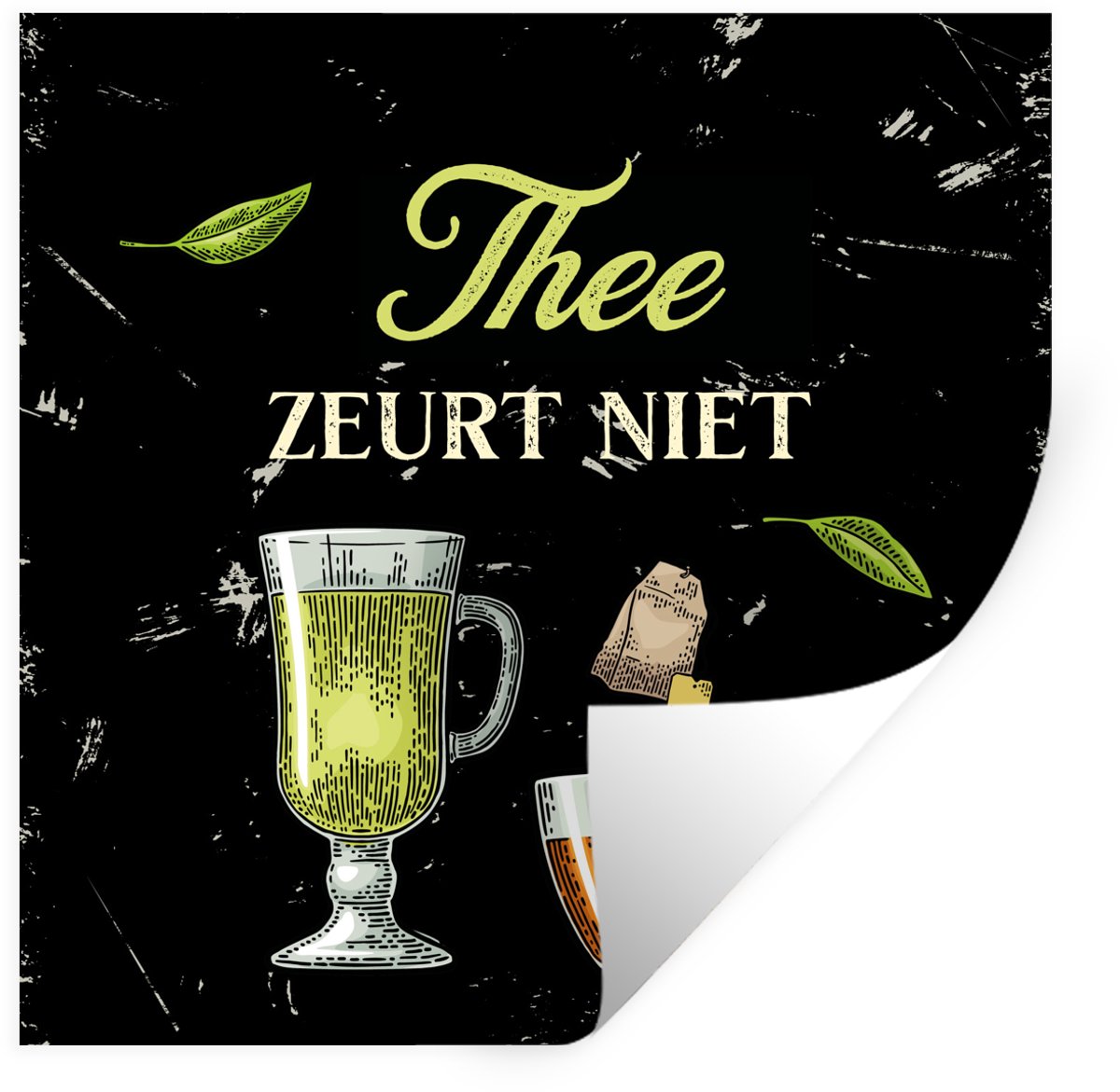 Muurstickers - Sticker Folie - Thee - Glazen - Quotes - 120x120 cm - Plakfolie - Muurstick
