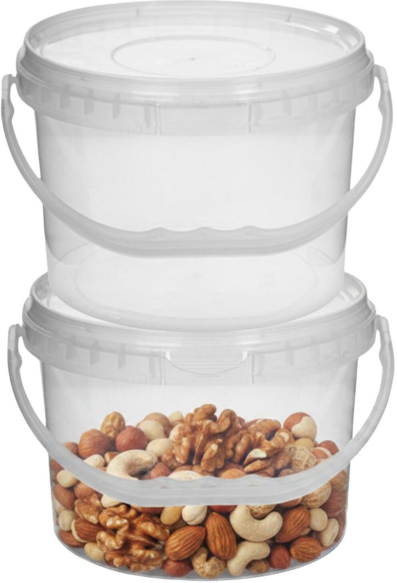 CM Opslag emmer/box met deksel en handvat - 2x - transparant - 6.5 liter - voedsel - dierenvoer - korrels - lege containers - wecken