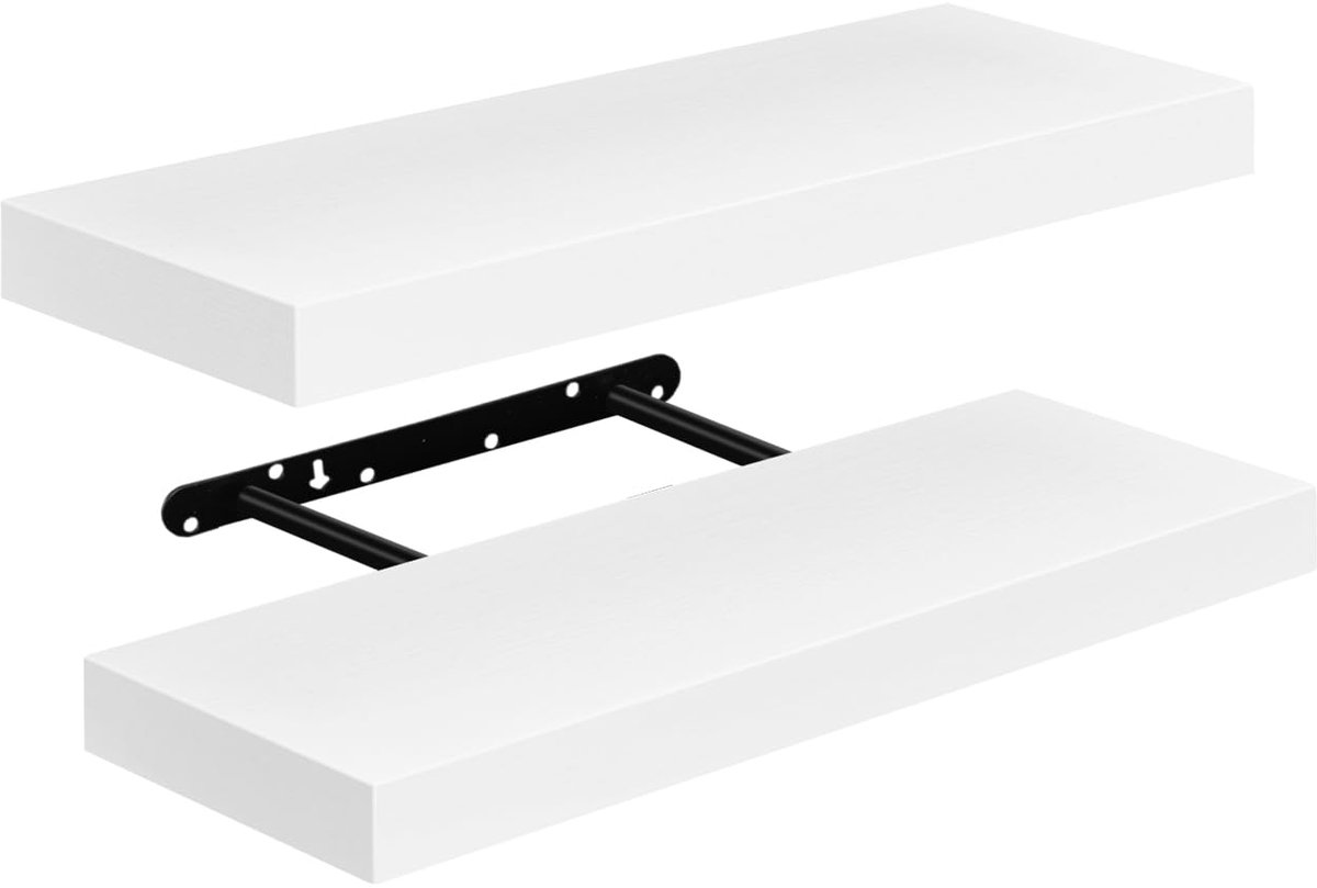 SnelShoppen - 2 x Wandplank, Plank, Wit, Floating Shelf, Boekenkast, Decoratieve Wandplanken van MDF Hout, Set van 2 Hangende Planken 40 x 14 x 3 cm
