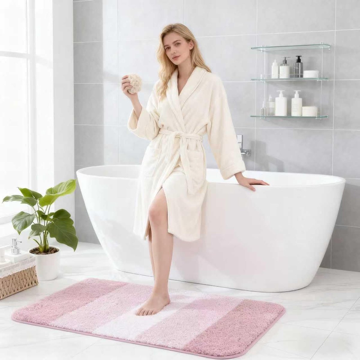 Badmat 50 x 80 cm, extra zachte antislip super absorberende badmatten, machinewasbaar, sneldrogende badtapijten voor badkamervloer, douche, woondecoratie, roze kleurverloop