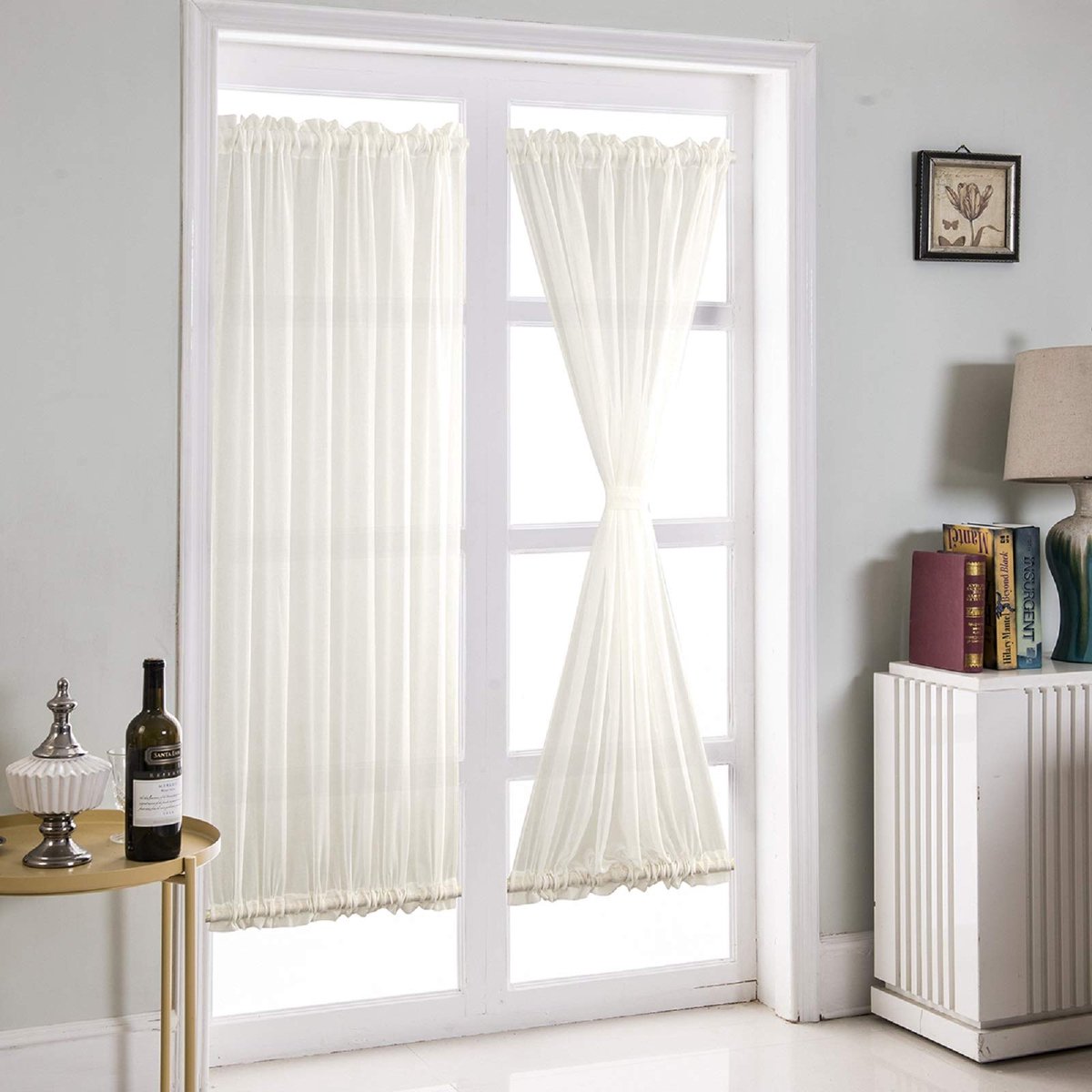 ele ELEOPTION French Deurpaneel, voile, elegantie, binnengordijnen, decoratie voor huis, romantisch, raamgordijn, stangzakken boven naar beneden, 1 paneel (64 x 102 cm)