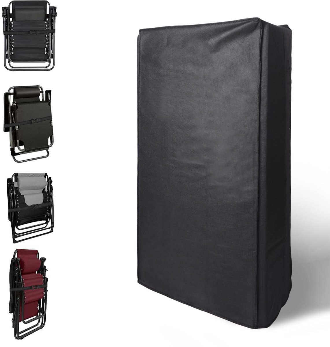 Beschermhoes voor klapstoelen, 52 cm x 33 cm x 102 cm, beschermende hoes, ligstoel, anti-zwaartekracht, anti-uv, stofdicht, beschermhoes voor tuinstoelen, zwart
