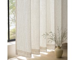 Linnen gordijnen, 240 x 140 cm, beige, voor woonkamer, gordijnen, semi-transparant gordijn met plooiband, licht gordijn, beige, natuurlijk gordijn voor railsysteem, set van 2