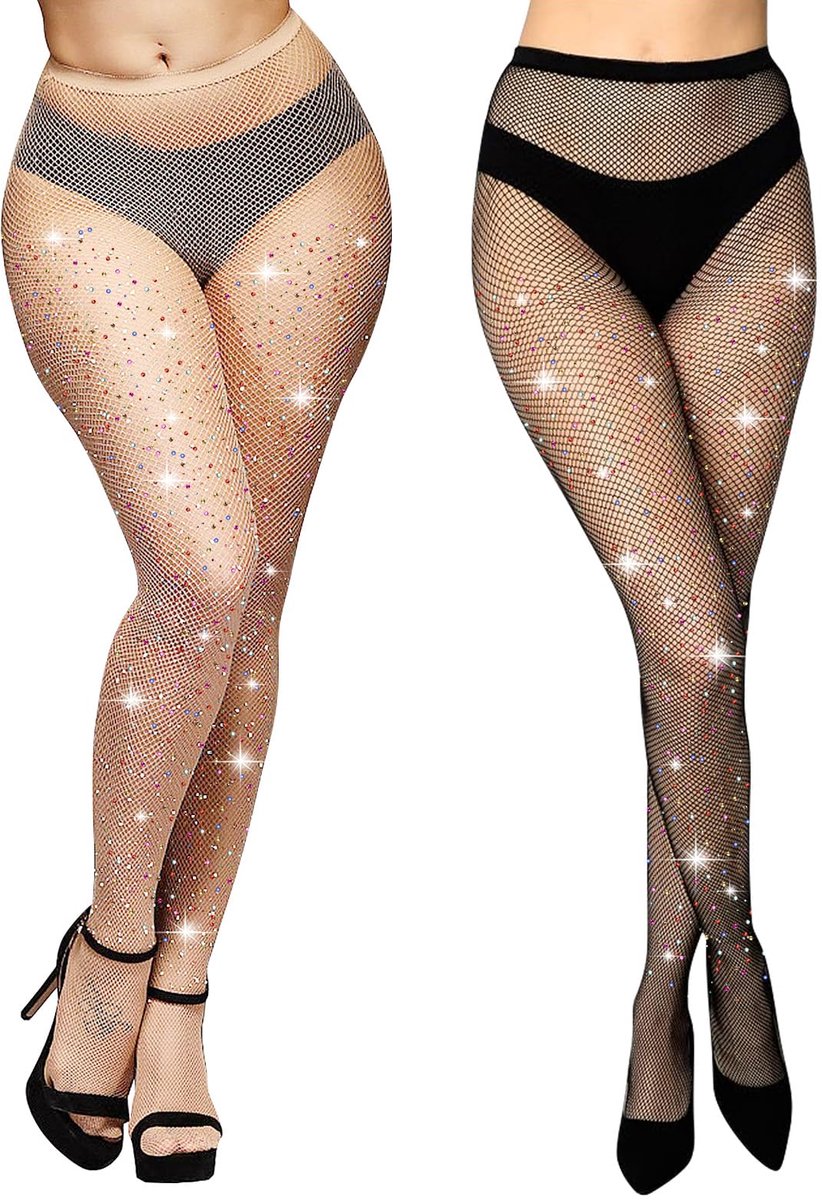 Aomig Dames Glinsterende Visnetpanty's, Glinsterende Visnetkousen met Gekleurde Diamant voor Vrouwen, Sexy Hoge Taille Glinsterende Fijne Mesh Kousen, Strass Panty's Mesh Glinsterende Panty's Vrouwen