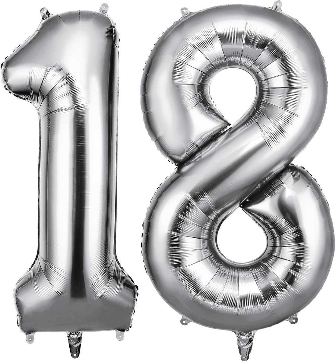 Heliumballonnen, 40 inch cijferballonnen 18, folieballonnen voor verjaardagen, bruiloften, feestdecoraties en andere feestartikelen (Zilver)