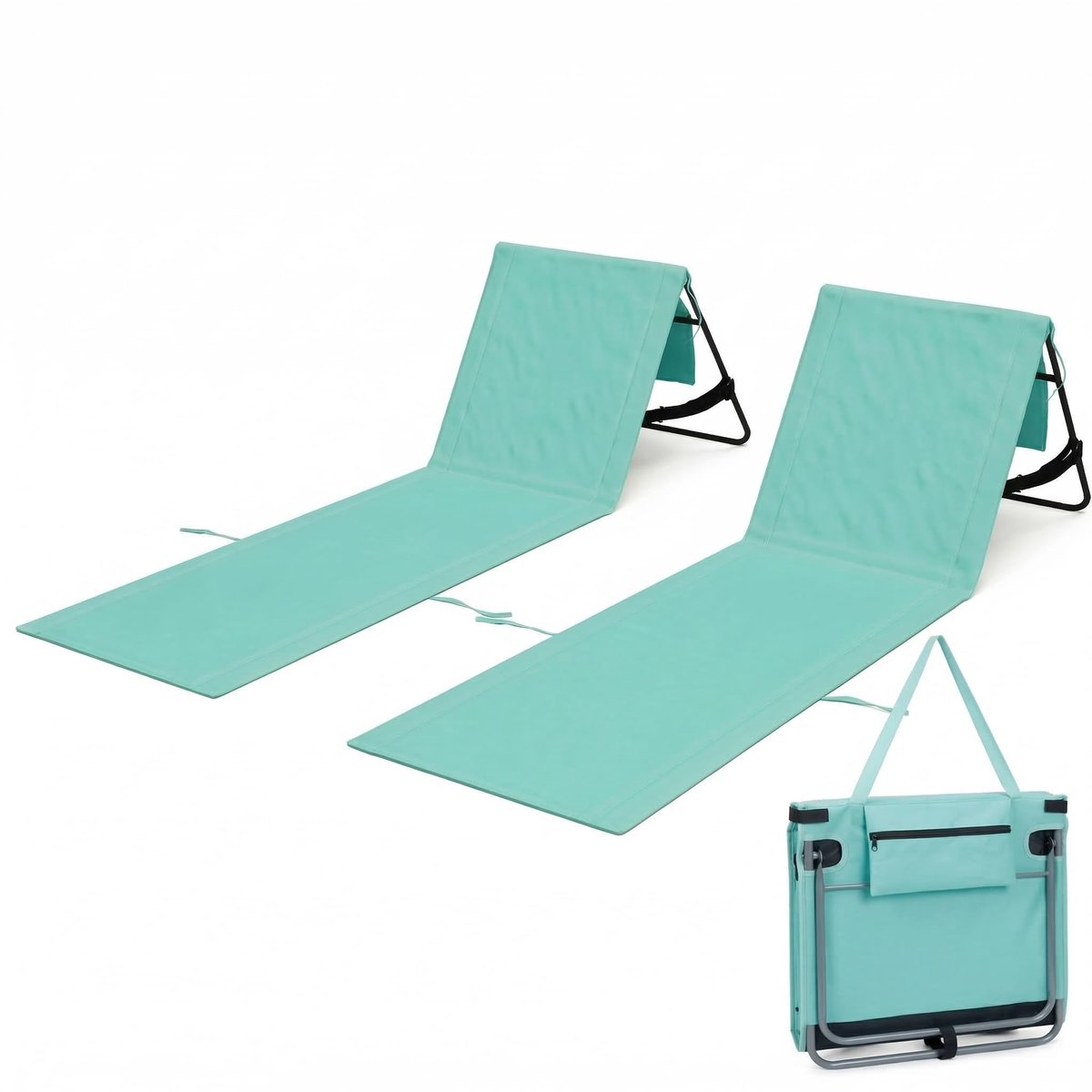 Set met 2 klapstoelen voor het strand (Menta Aqua) | Lichte ligstoelen met schouderriem
