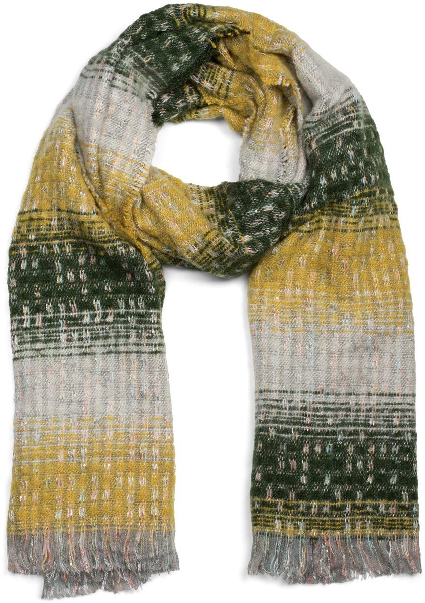 styleBREAKER Dames sjaal met strepen geweven patroon, pailletten en korte franjes, winter, gestolen 01017114