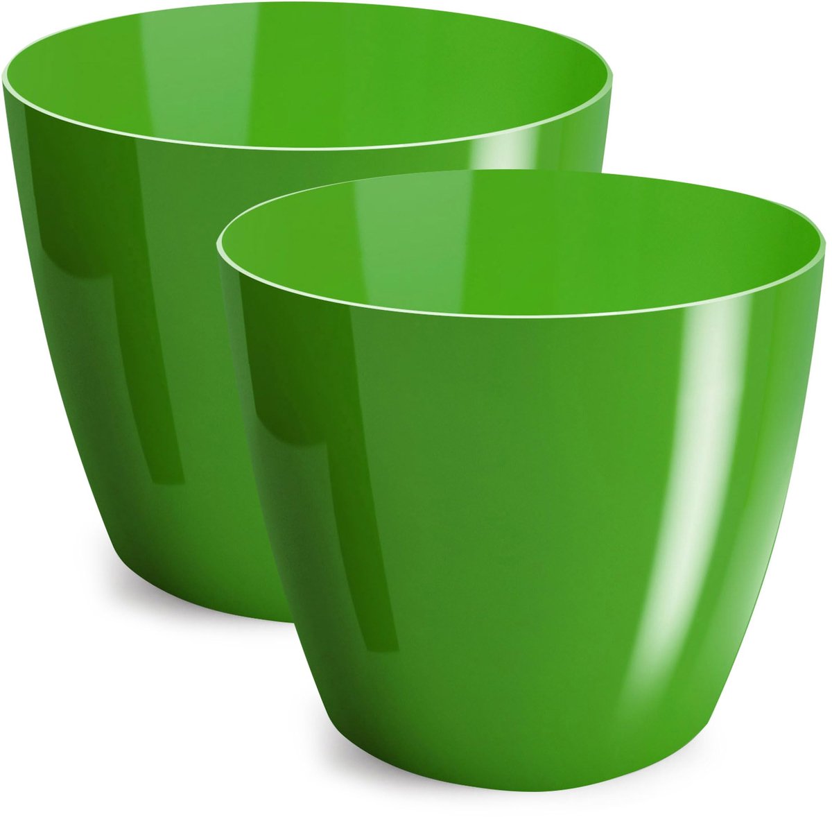glanzend, overpot, kunststof, decoratief, voor grote en kleine planten, set van 2, kruidenpot, groen, doorsnede 9,5 cm