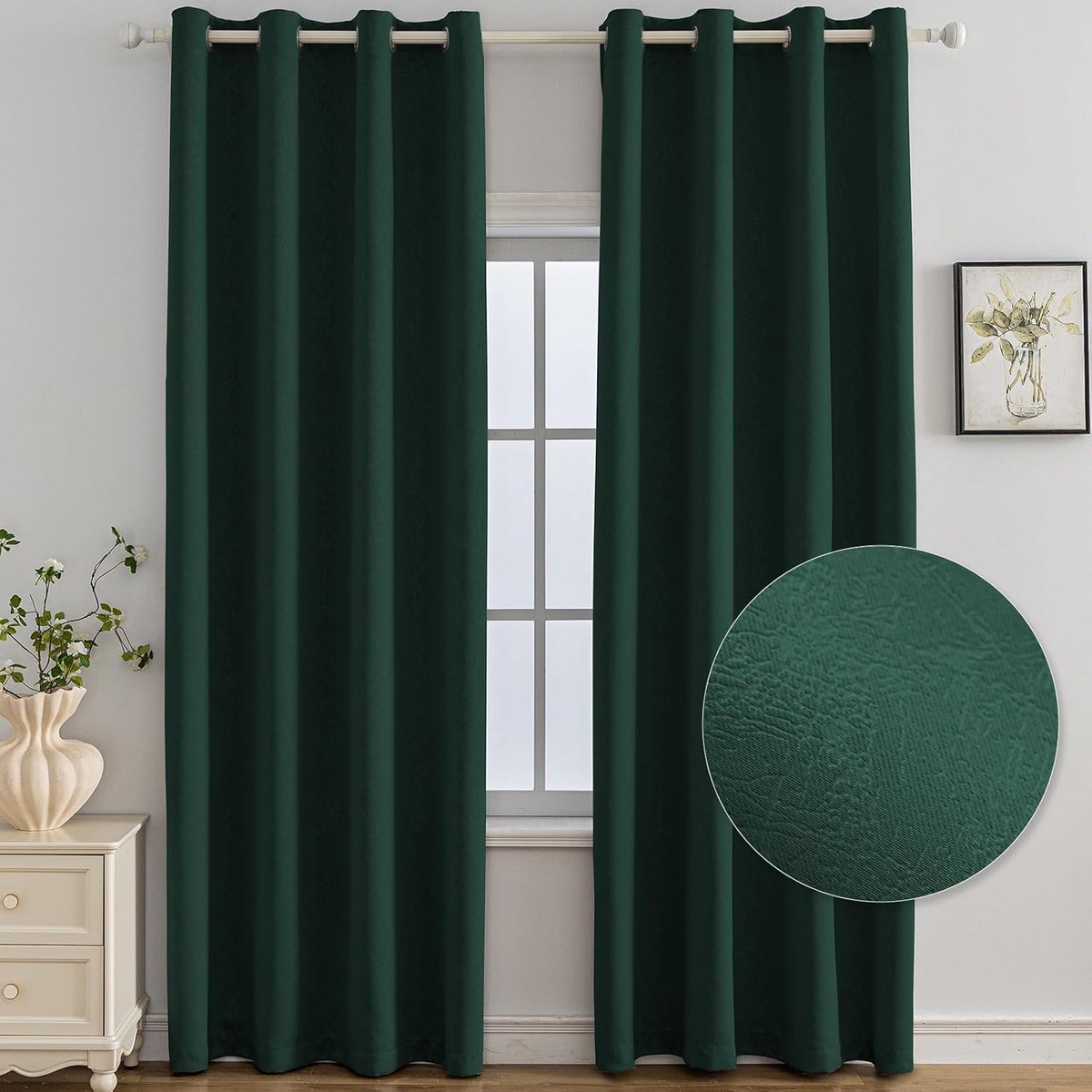 Set Van 2 Thermische Verduisterende Gordijnen, 117x137 CM, Warmte-Isolerende Gordijnen, Geschikt Voor Woonkamer Slaapkamer, Modern Design Met Oogjes, Groen