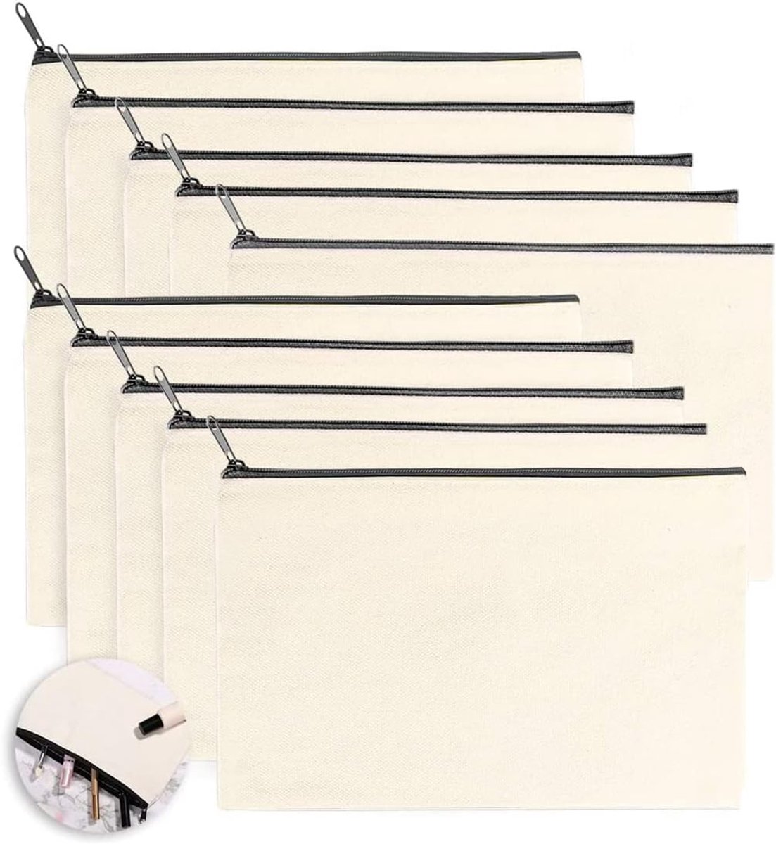 blanco stoffen etui, 10 stuks stoffen zakken, ritssluiting, blanco, etui om te beschilderen, kleine make-uptas, canvas, cosmeticatas, 21 x 12 cm