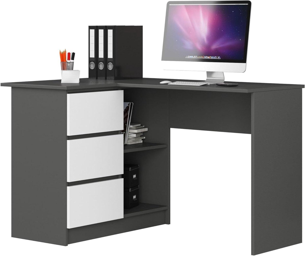 Hoekbureau met laden - Werktafel bureau - Thuiswerken organiseren - Rek links of rechts - L 124 cm - Grijs wit