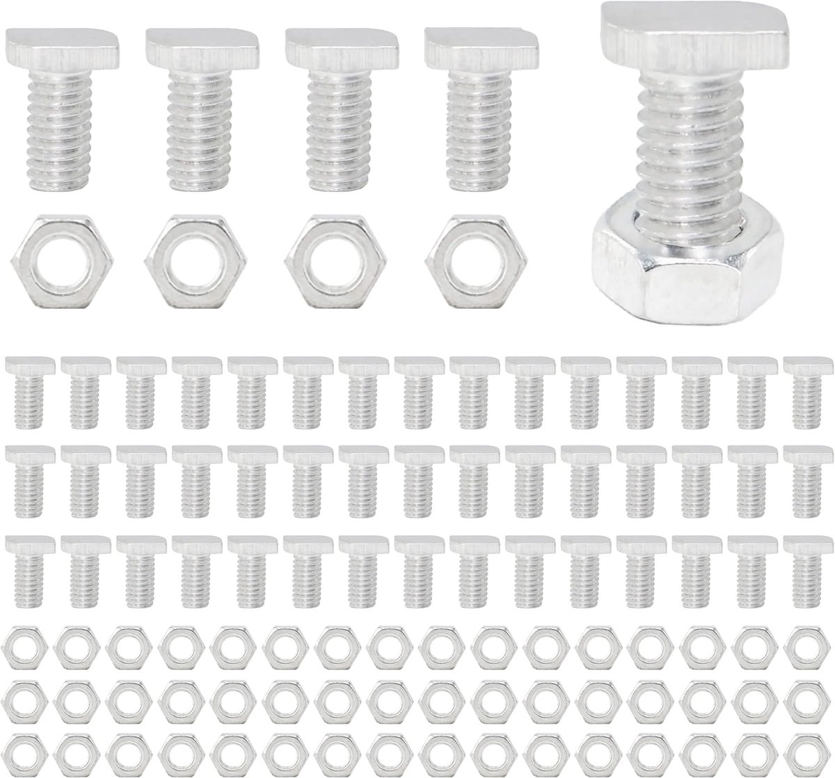 Sets kweekkas moeren en schroeven, aluminium kweekkas zeskantmoeren en T-kop schroeven voor gebouw reparatie kweekkas benodigdheden (50 stuks rechthoekige schroeven)