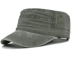Hoeden - Zonnehoed - Unisex Cadet Legerkap - Zomerzonhoed - One size - Verstelbare Platte Top Pet - Vintage Gewassen Katoenen Militaire Pet - Geschikt voor buitensporten, wandelen en vissen - militair groen