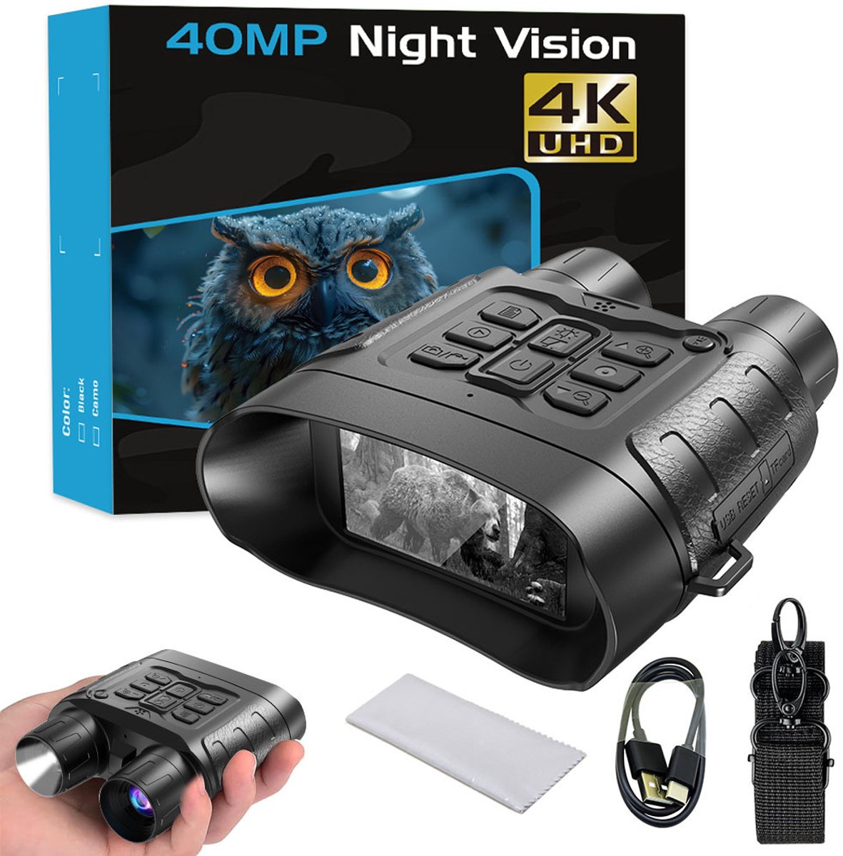 Namajunas – Nachtkijker – 4K 36MP, 400m infrarood, 5.5× optische zoom – Infrarood kijker met 3″ scherm, 5200mAh accu – Tactische zaklamp & SOS – Voor wildobservatie, camping en beveiliging