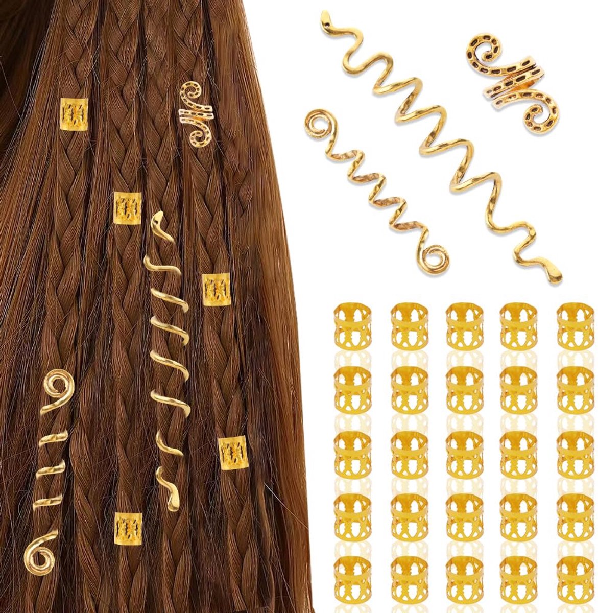 Haarklem, Metalen Haar Manchetten Haarvlecht Ringen Clips Hangers Haarmanchetten Vlechtdecoratie, Haardreadlocks Accessoires voor Vrouwen Mannen Hip Hop Party Muziek Festival
