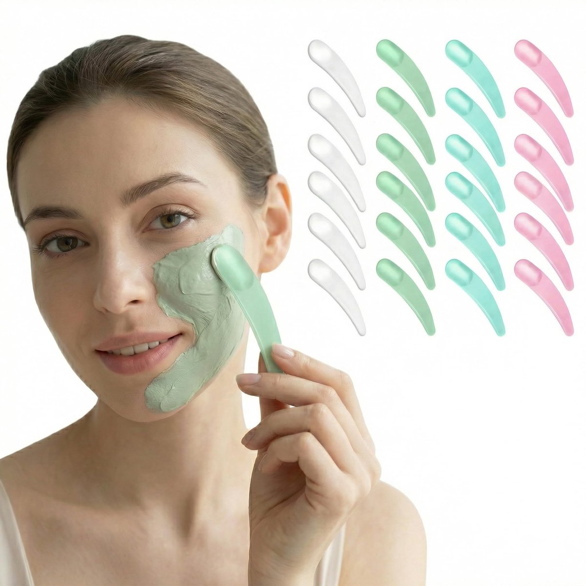 Spatels, Gebogen Plastic Cosmetische Schepjes Wegwerp Schoonheid Schep Spatel voor Masker & Crème Aanbrengen (Meerkleurig)