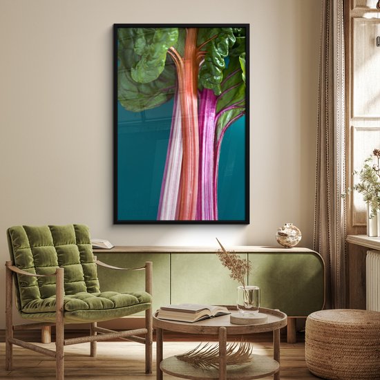 Cadre photo avec affiche - Rhubarbe colorée sur fond bleu - 80x120 cm - Cadre pour affiche