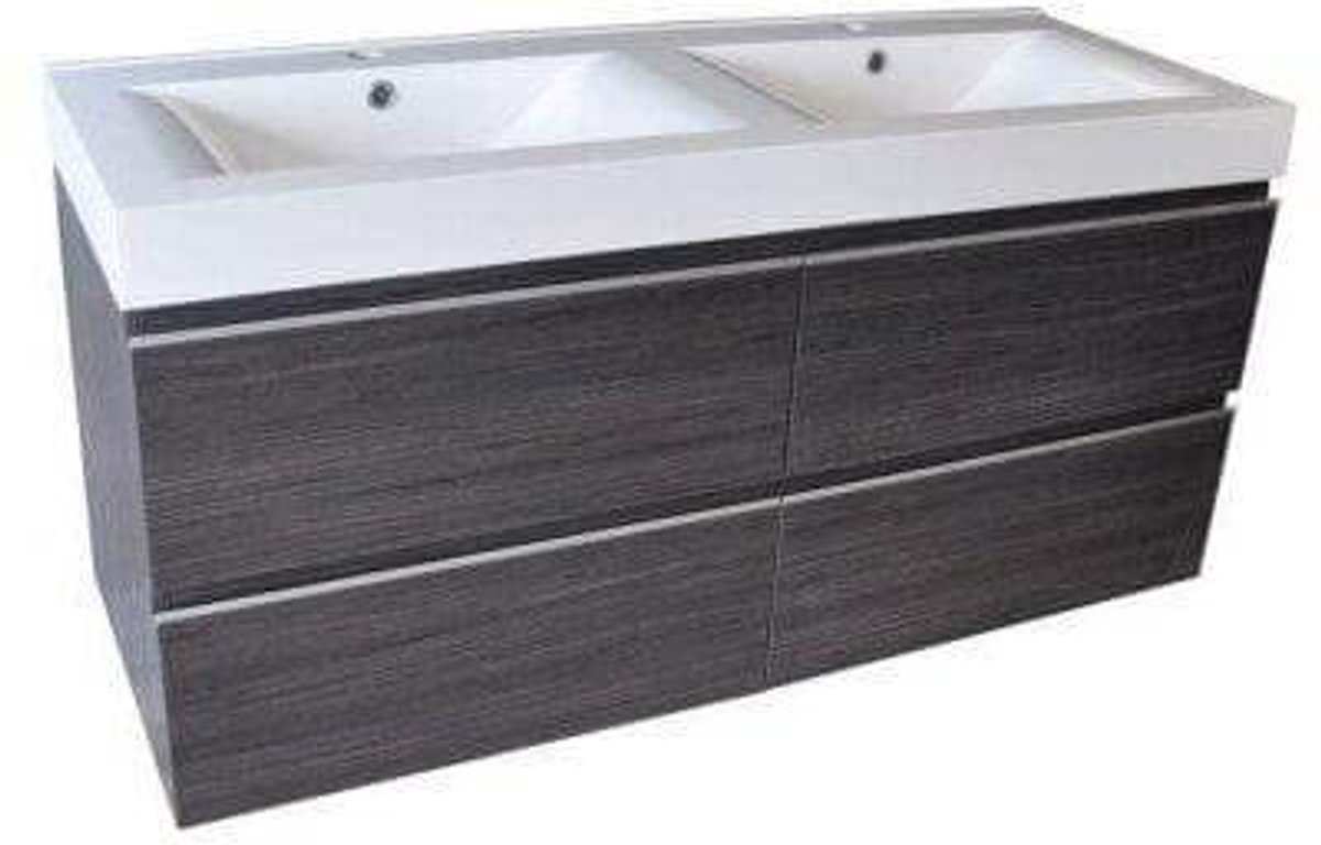 Sigid Badkamermeubelset Wiesbaden 120X46X58 Cm in gefineerde houtnerf grijs (2 kraangaten, 4 laden)