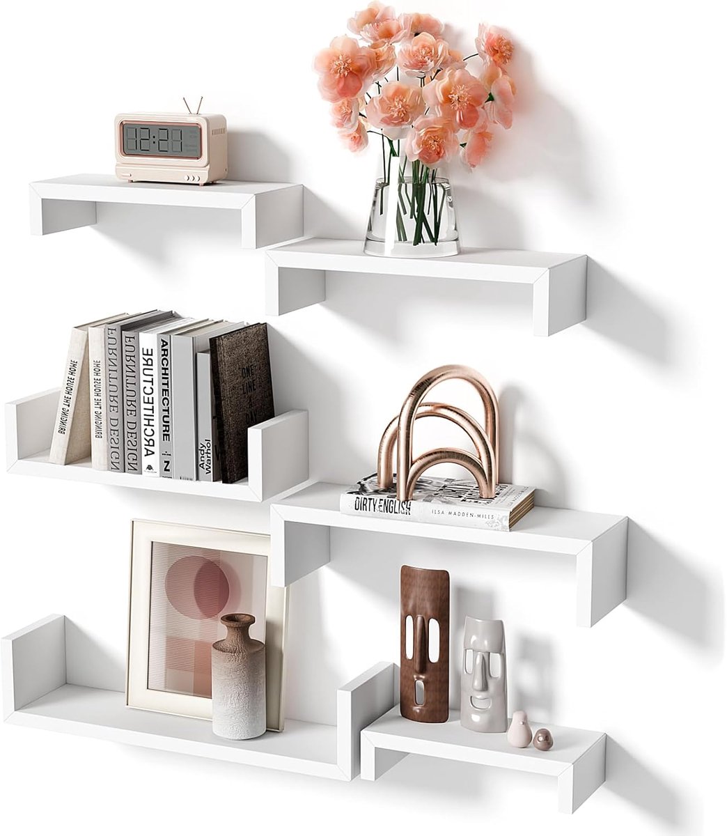 Zwevende Planken, Moderne Wandplank Decoratie, Doe-het-zelf Wandmontage Hangrek voor Woonkamer, Badkamer, Slaapkamer, Kantoor, Keuken