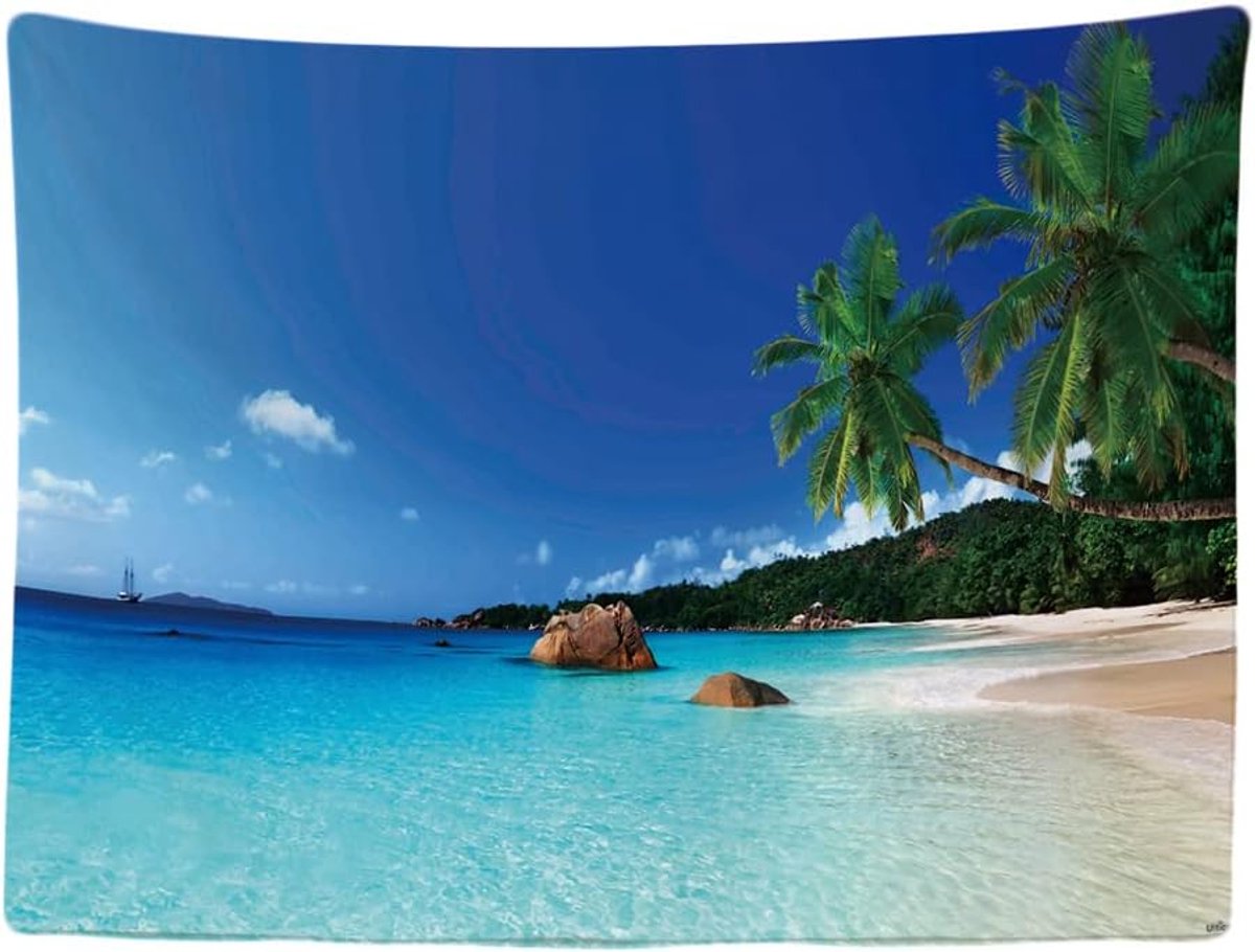 - Strand Natuur Zee Eiland Palmboom - Wandkleed - 200x150 cm - Groot wandtapijt - Poster