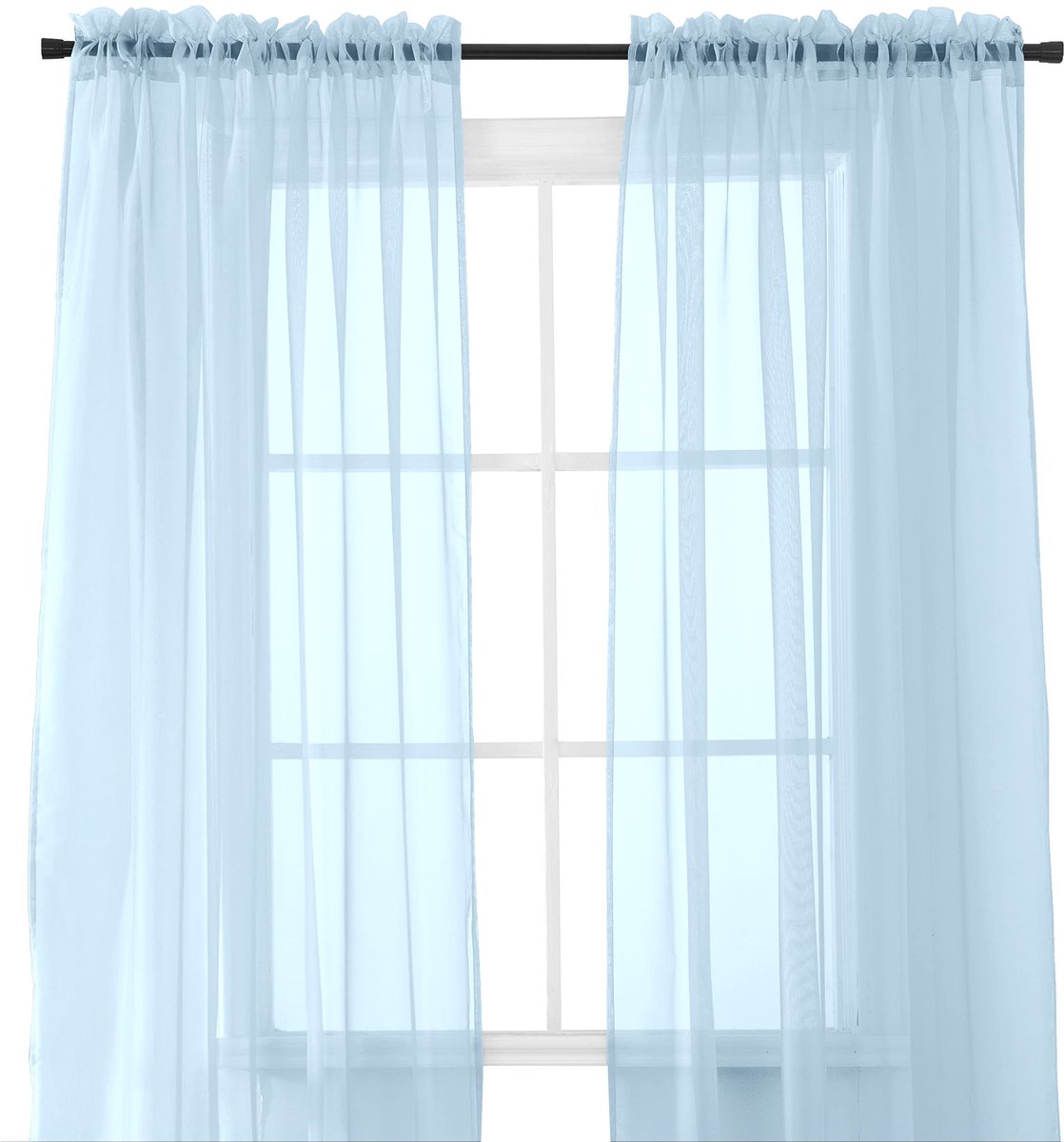 Comfort Raamvitrages, 2-delige set transparante gordijnpanelen met tunnelzoom van 5 cm, 102 cm breed x 213 cm lang, lichtblauw