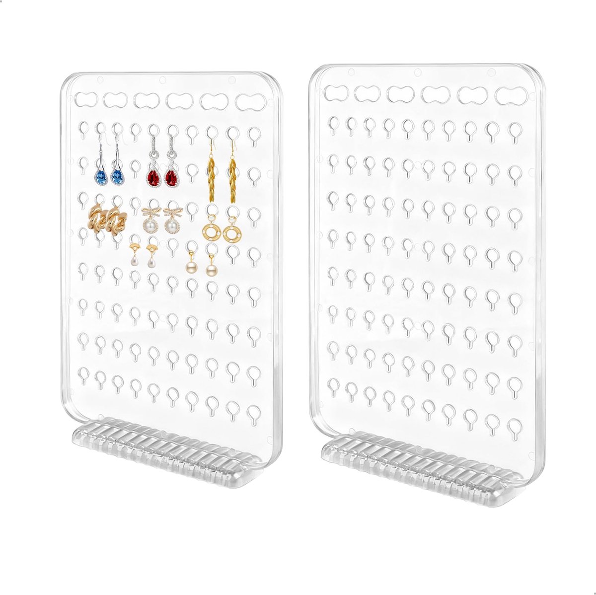 oorbelorganizer met 80 klinknagels en 6 speciale kettinggaten, voor het opbergen en presenteren van sieraden, transparant, 2 stuks