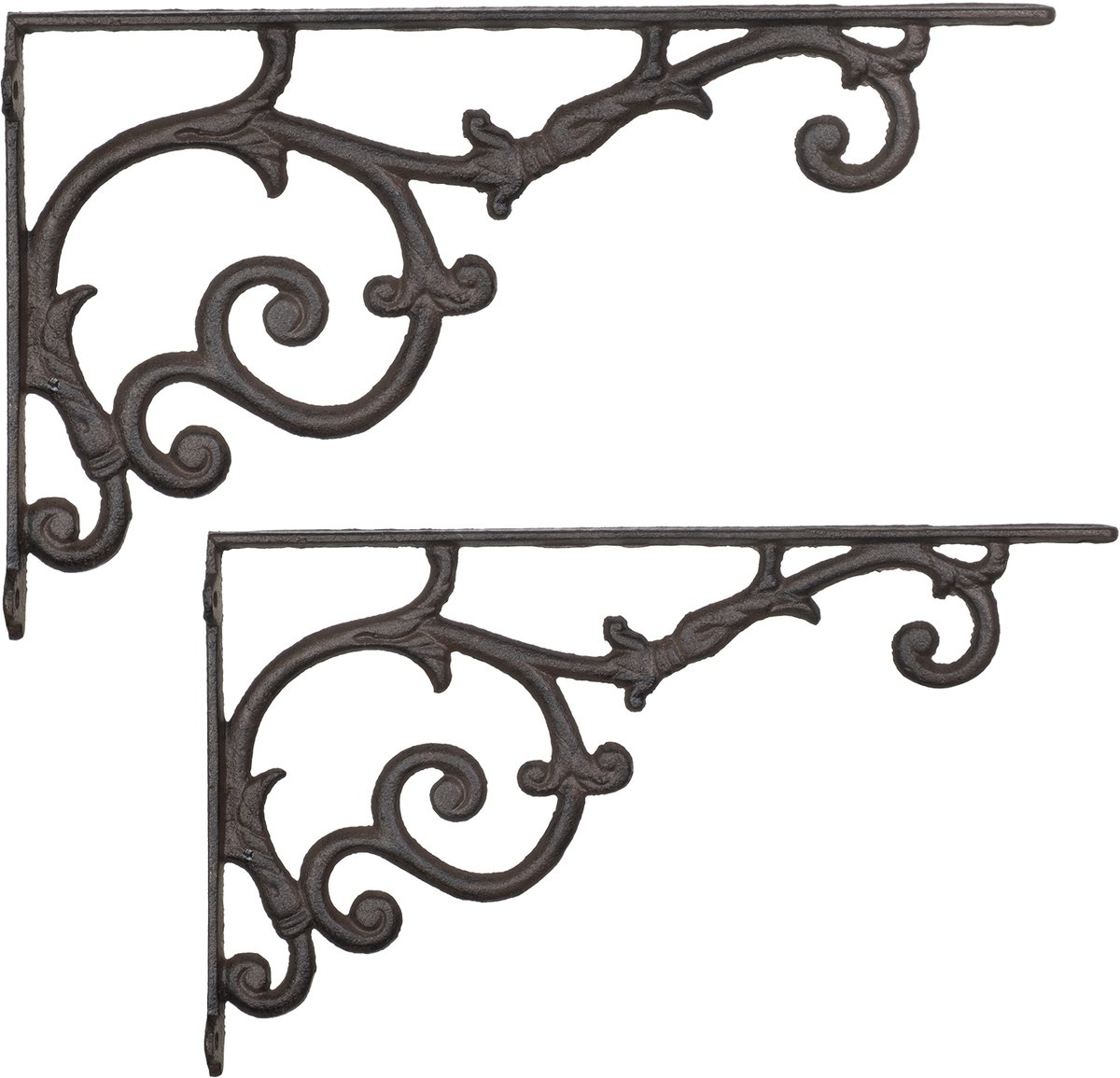 Moritz Plankdragers Set van 2 – Gietijzeren Schapdragers met Sierlijk Krulornament – Antiek Bruin – Hoogte 19,5 cm Diepte 32 cm – Decoratieve Wandsteunen Hoeksteunen voor Boekenplank en Wandplank – Voorgeboord Vintage Landelijk Brocante Cadeau