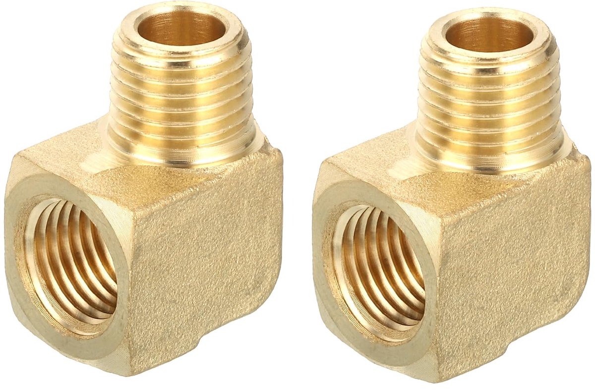 Buisverbinder van messing 90 graden barstock Street hoekstuk 1/4 inch Npt slangaansluiting voor gas, lucht, olie, propaan, 2 stuks