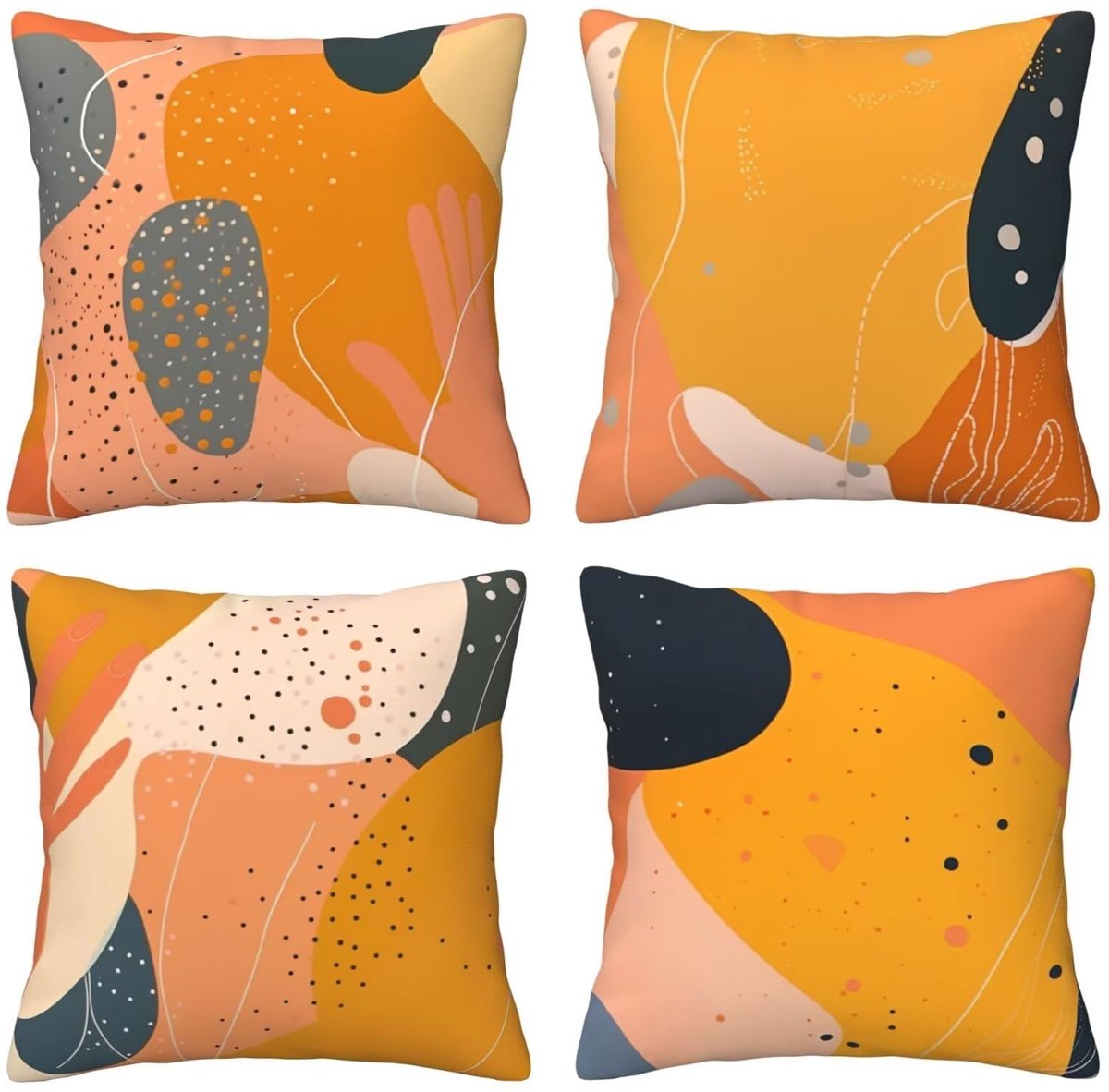 Kussenslopen van 65 x 65 cm, set van 4 stuks, zachte fluwelen kussenslopen met onzichtbare rits, voor slaapbank, thuis, terrasdecoratie, oranje geometrie, set van 4 kussenslopen 26 x 26 inch U4895