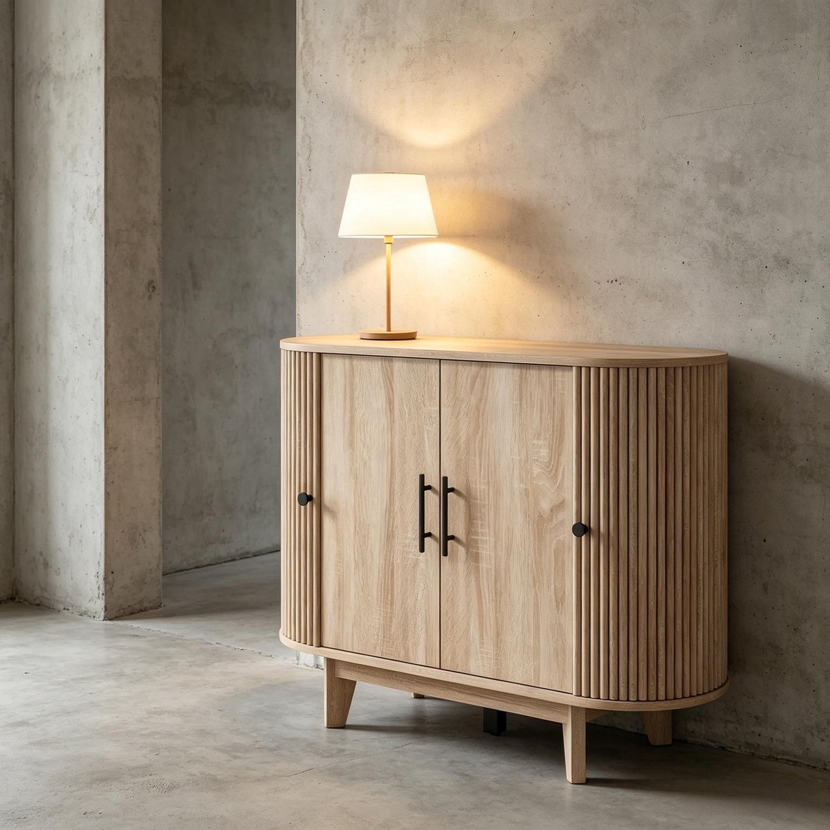 Clruro Buffetkast - Klein Ovaal - Dressoir met 4 Deuren en Verstelbare Plank Naturel