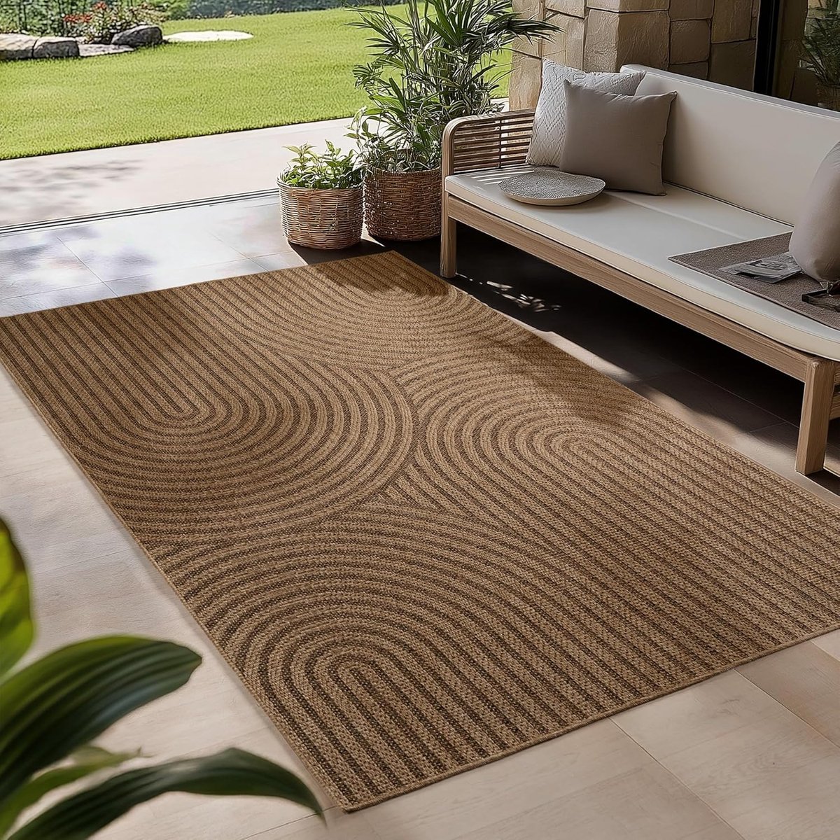 Indoor & Outdoor Vloerkleed robuust, weerbestendig en onderhoudsvriendelijk, met natuurlijke jute-look, ideaal voor woonkamer, keuken, terras, tuin en balkon, 200x290 cm