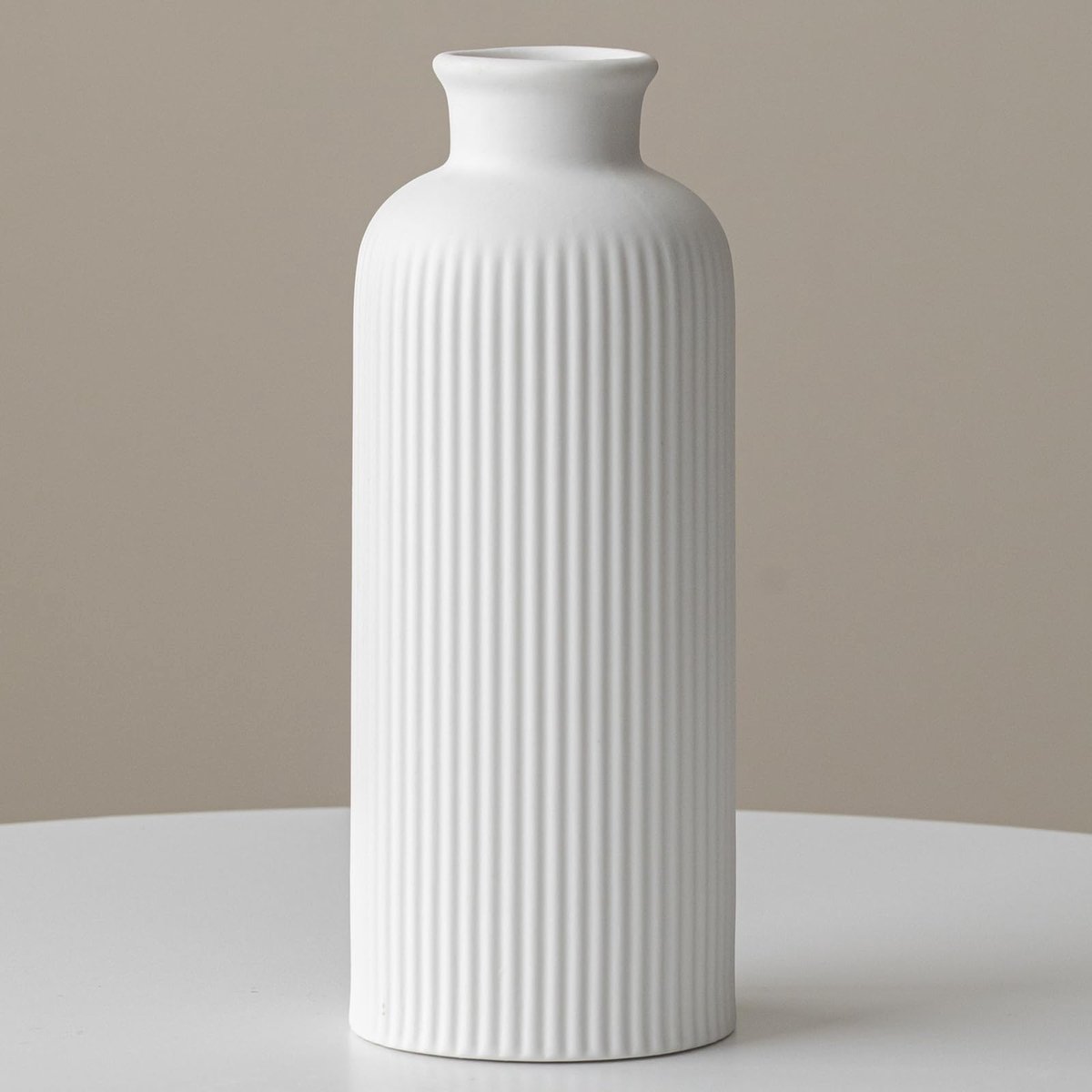 Vaas, Bisque, natuurlijk wit, bloemenvaas voor pampasgras, decoratie, 25,4 cm hoog, 10 cm breed, modern, voor woonkamer, eettafel, kantoor (Bisque-wit)