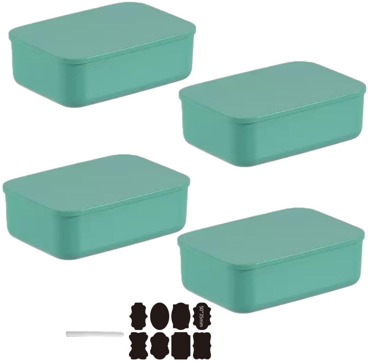 Set van 4 Opbergdozen met deksel, stapelbare Opbergbakken met deksel, Kunststof Opbergdozen, Opbergdozen voor rekken, Keuken, Badkamer (Groen, 25.5x18x7.7cm)