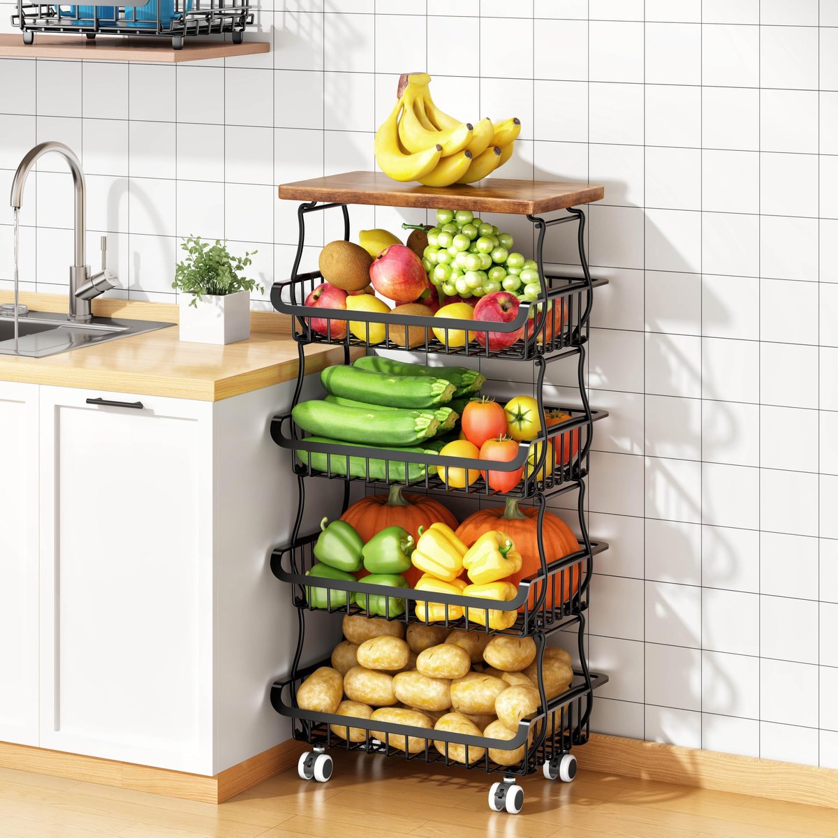 5-Tier Rolling Pantry Floor Organizer en Storage Cart