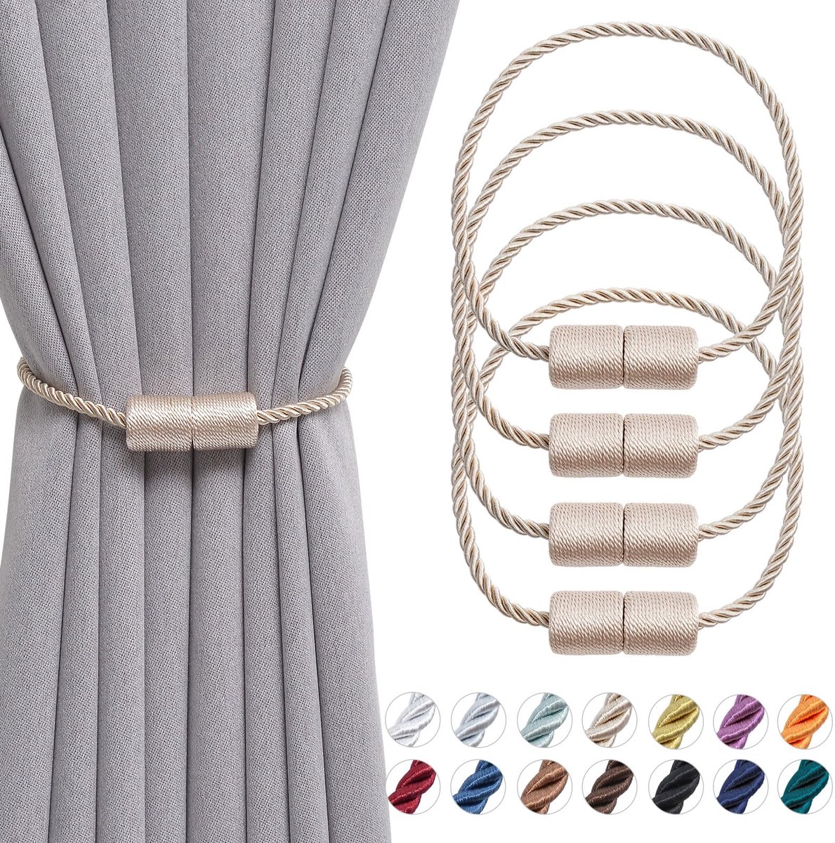 Gordijn Tiebacks 16 Inch Handgemaakte Weave Touw Gordijn Holdbacks Handige Decoratieve Gordijn Drape Tie Ruggen voor Thuis & Kantoor Venster Drapery (Beige)