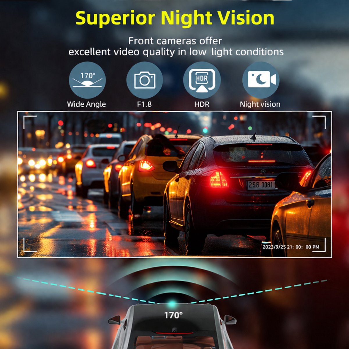 Namajunas - Dashcam voor auto voor en achter - 4K+1080P, WiFi, HDR nachtzicht thumbnail 3