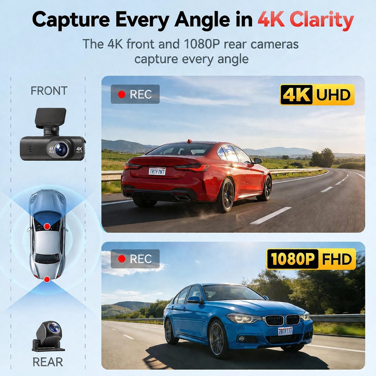 Namajunas - Dashcam voor auto voor en achter - 4K+1080P, WiFi, HDR nachtzicht thumbnail 2