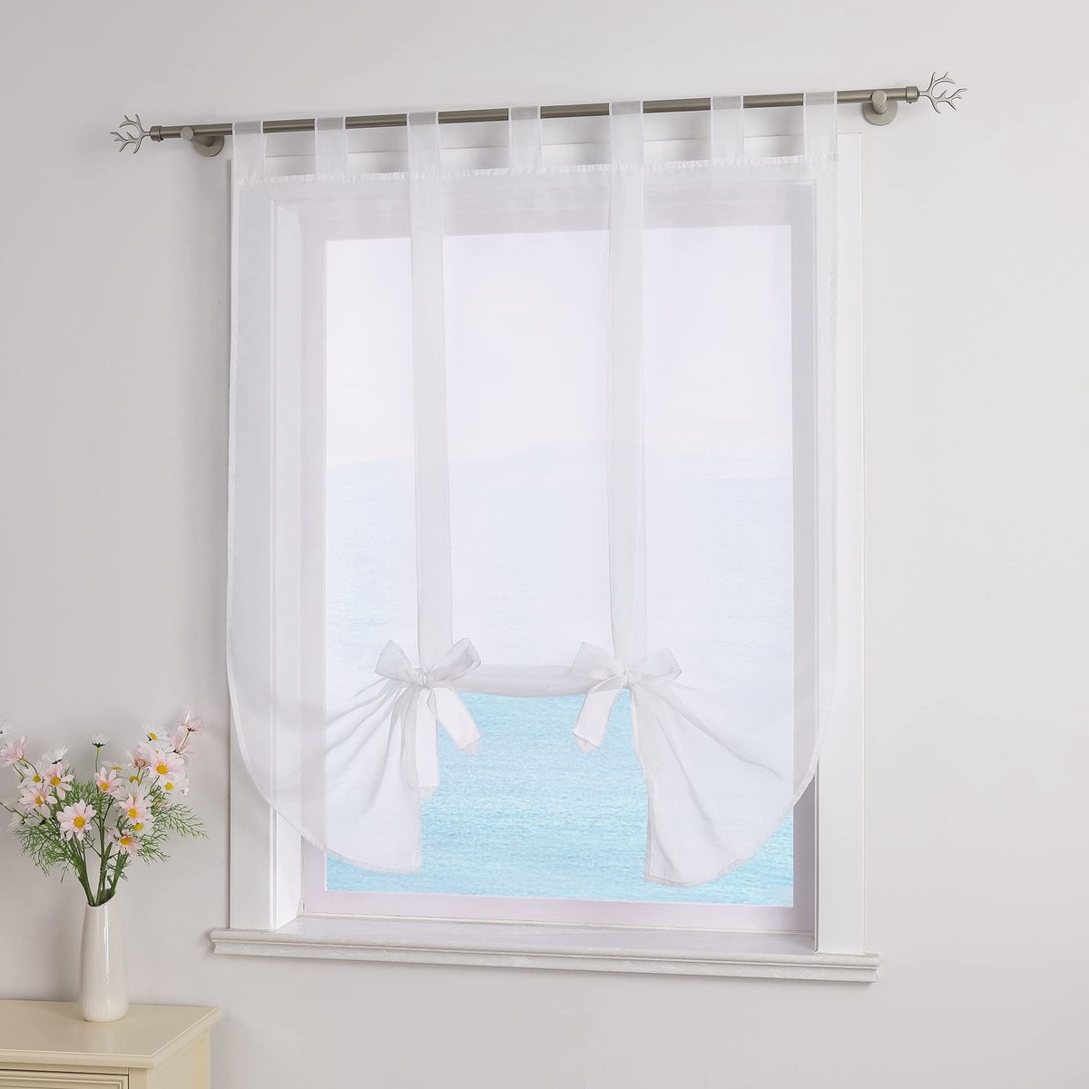 Vouwgordijn met Lussen Transparent Opvouwbare Gordijnen voor de Keuken Wit 80x140 cm