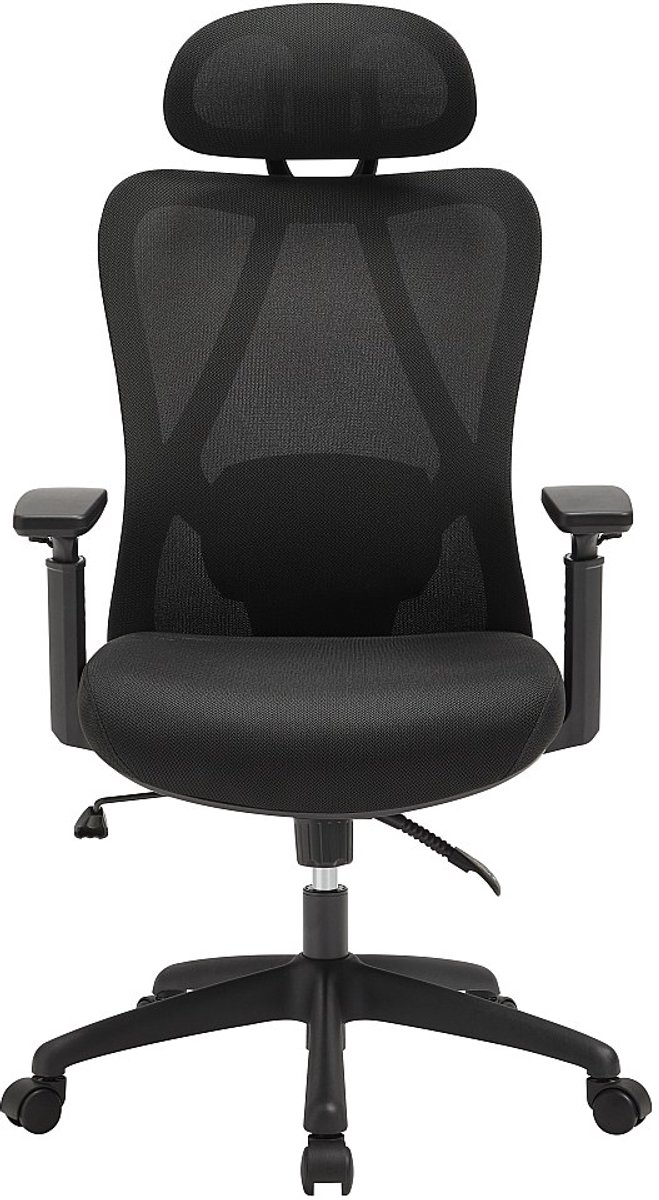 Vente-unique Ergonomische bureaustoel met hoofdsteun - Stof - Zwart - SORLITA