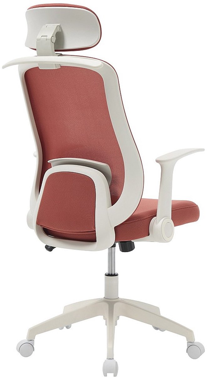 Vente-unique Ergonomische bureaustoel met hoofdsteun - Stof - Terracotta en wit - ZYLIRO
