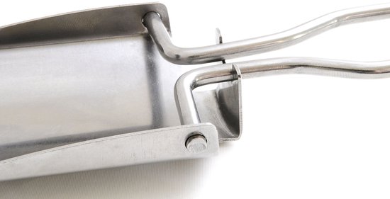inklapbare mini handschep klapschep van roestvrij staal, zilver, openklapbaar met stevige rondgreep, compact 115 mm x 70 mm x 20 mm, lengte 220 mm, met stofetui — afbeelding 4