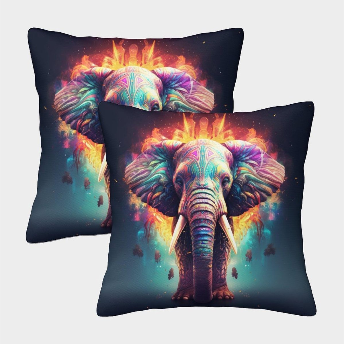 3D-geprinte Aziatische olifant kussenhoezen kleurrijk dierenkussen hoes kussen decoratief superzacht pak van 2 voor terras, bank, tent, balkon en bank 40 x 40 cm