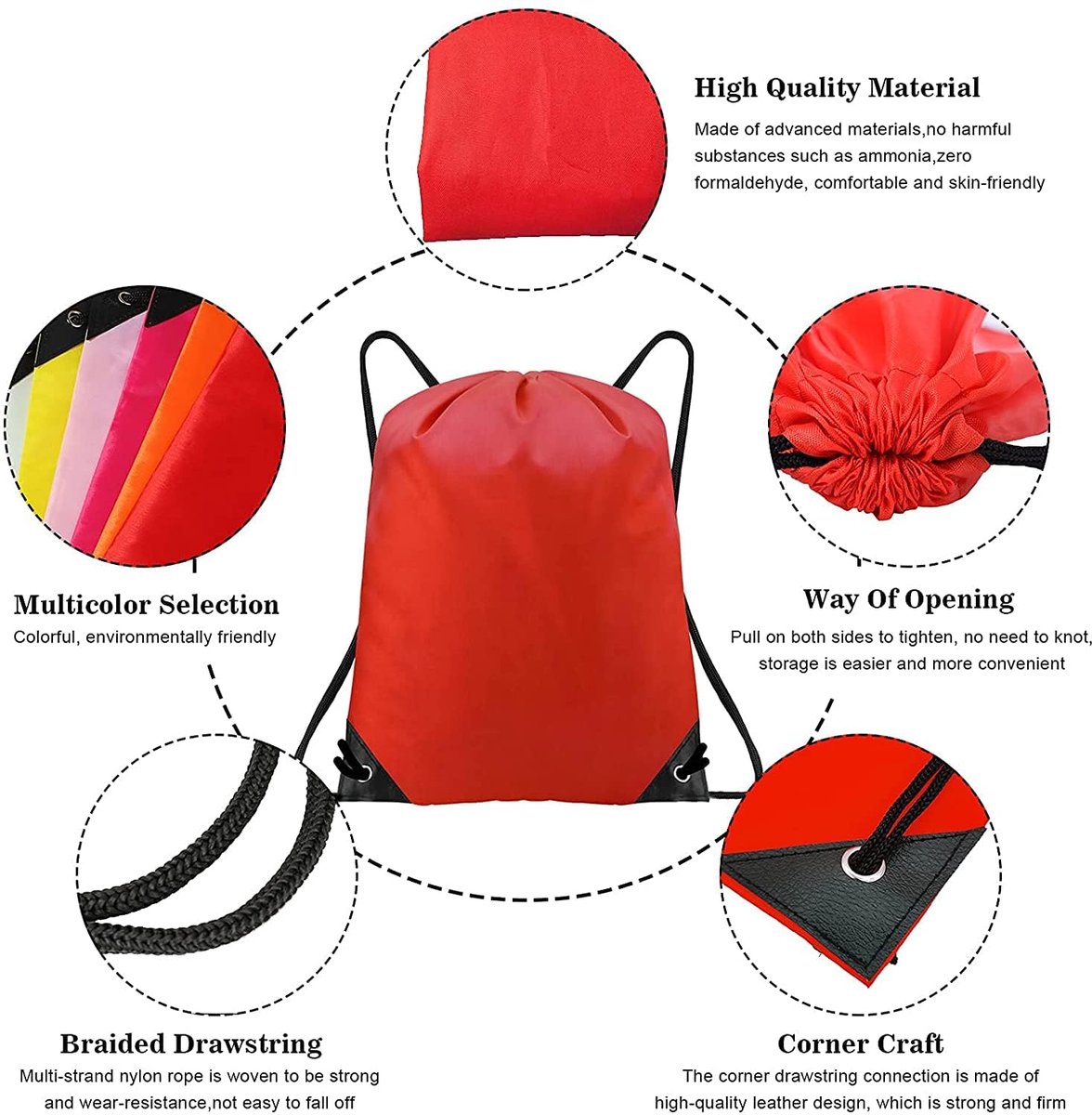 Rugzak met trekkoord waterdichte string bag sportzak gymtas tas voor heren dames, Franse marine,
