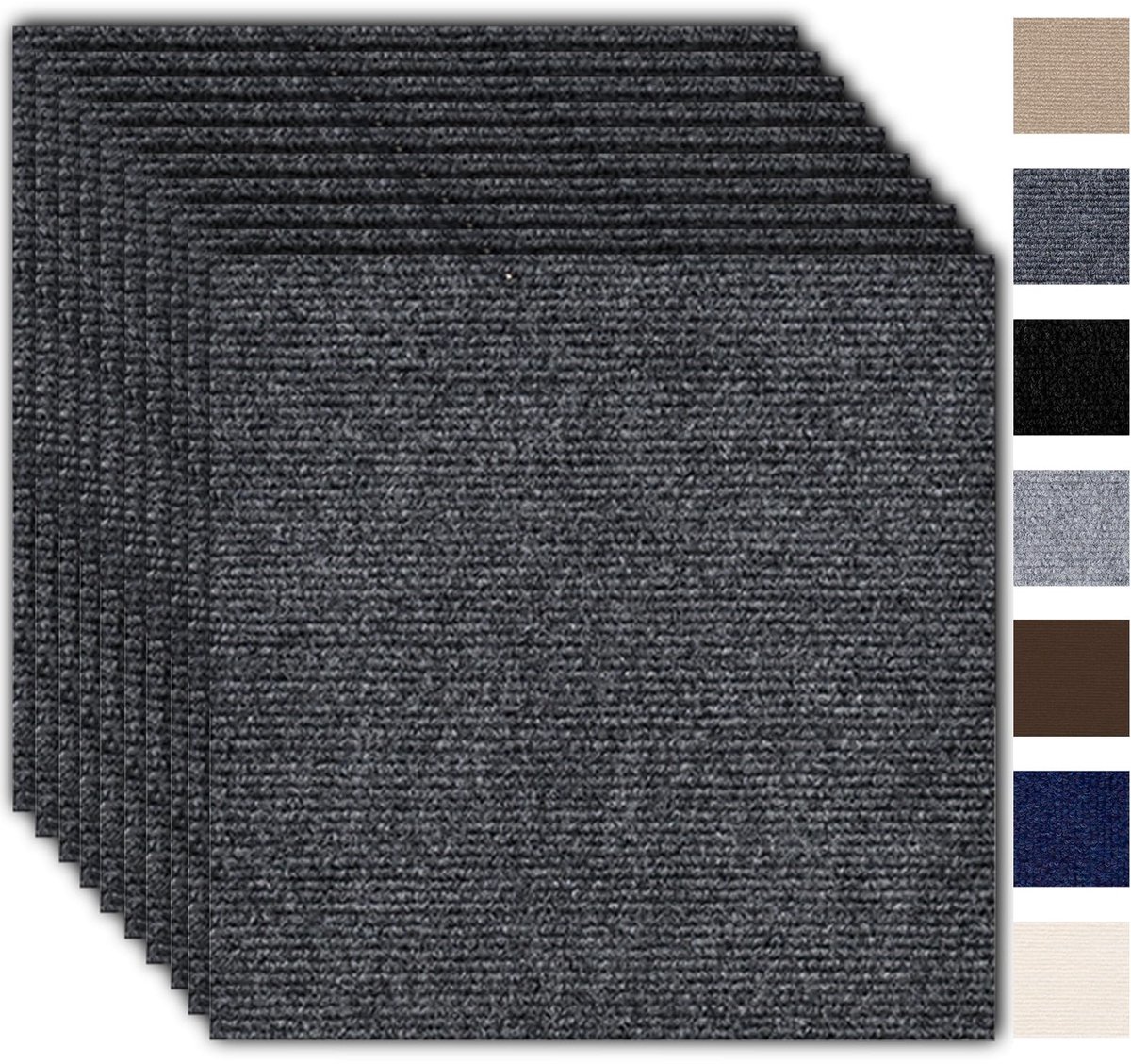 Tapijttegels, 30 x 30 cm, zelfklevend, 10 stuks, 0,9 m², tapijt, tegels met rugbedekking, duurzaam tapijt, vloerbedekking voor woning, kantoor, commercieel, donkergrijs